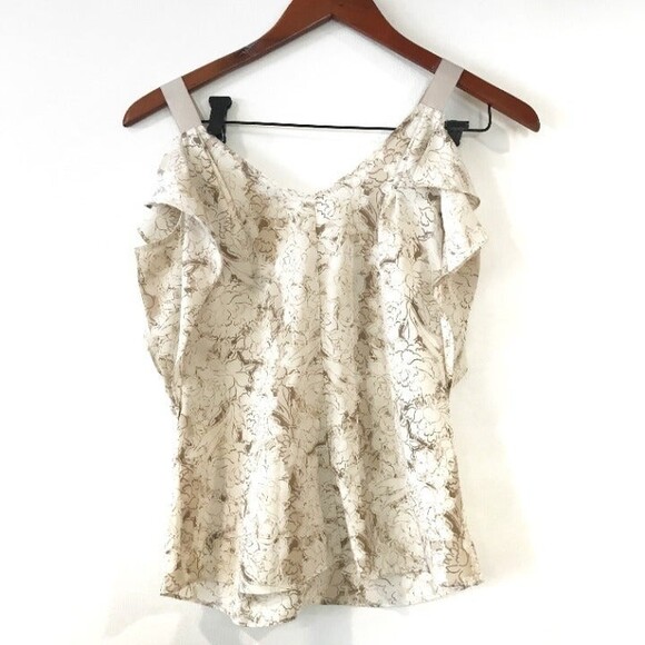 Banana Republic Factory Tan Cream Floral Cami Ruffles PXS Summer Flirty Neutral - Picture 5 of 8